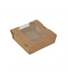 AUTOMATED KRAFT PAPER SALAD CONTAINERS WITH PET WINDOW (13Χ13Χ5)