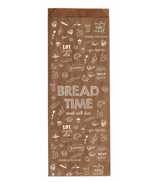 BROWN KRAFT PAPER BAKERY BAGS "BREAD TIME" 15X31